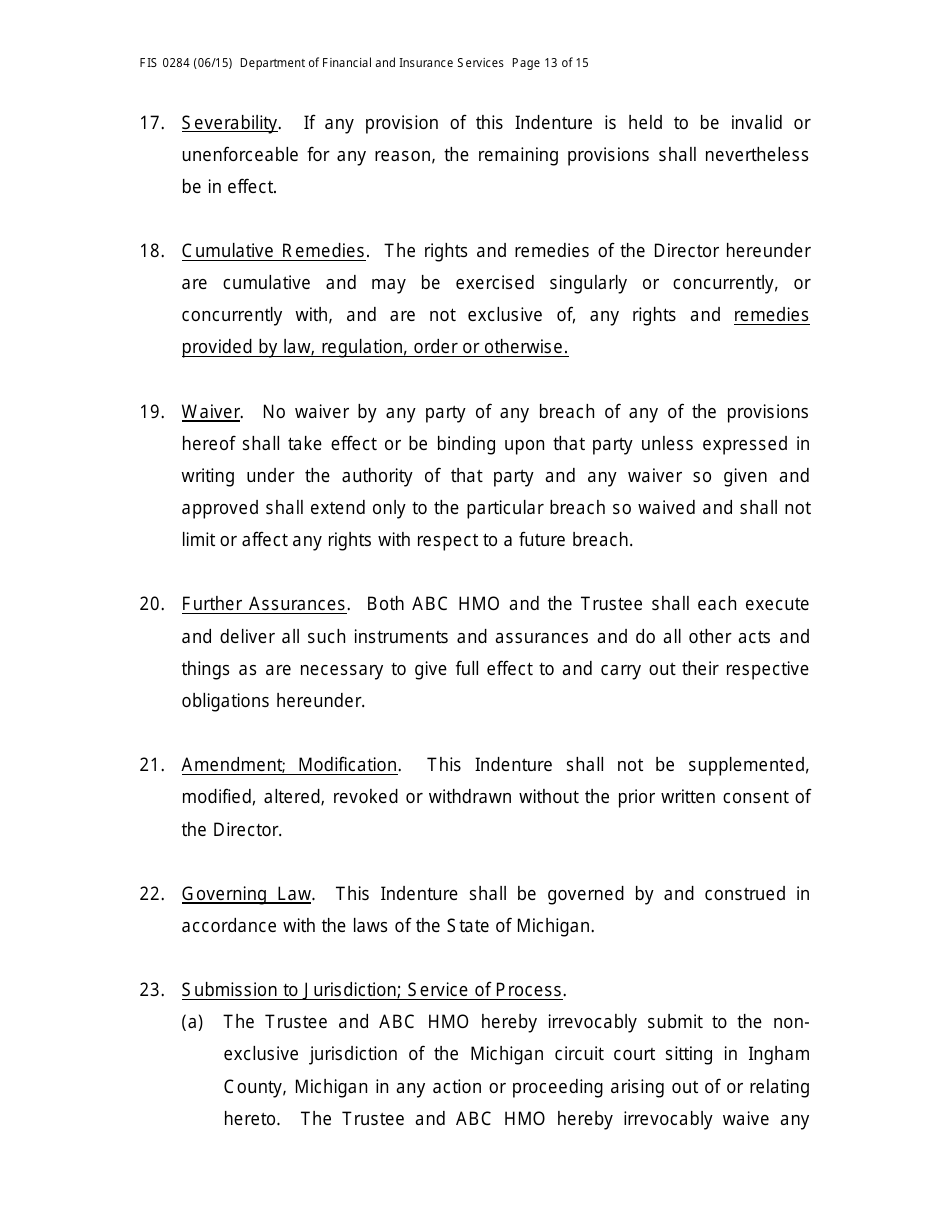 Form FIS0284 Model Trust Indenture - Michigan, Page 13