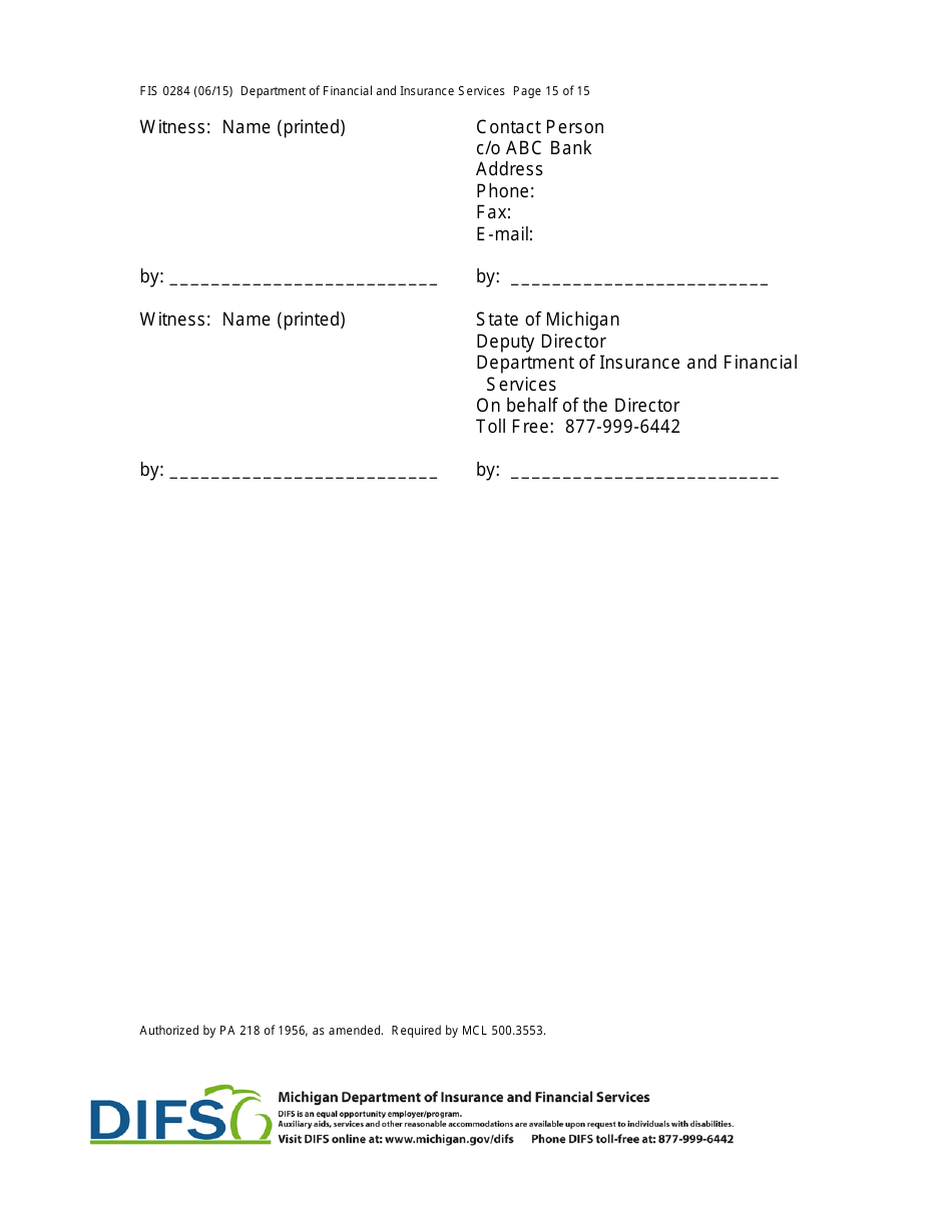 Form FIS0284 Model Trust Indenture - Michigan, Page 15