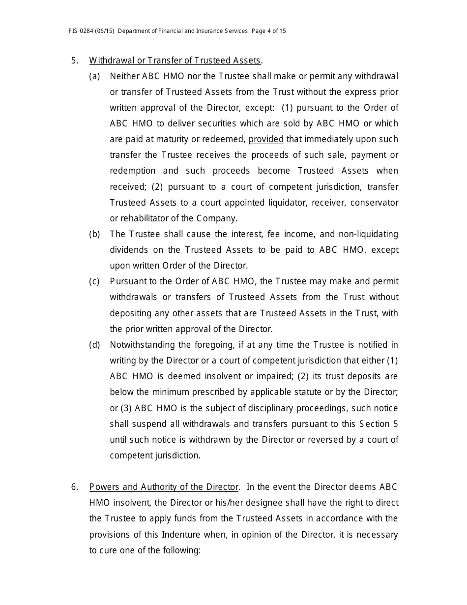 Form FIS0284 Model Trust Indenture - Michigan, Page 4