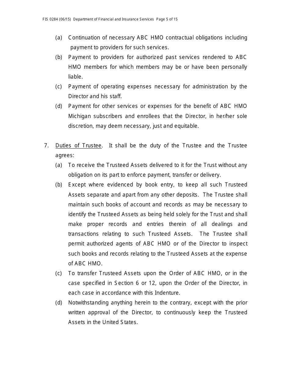 Form FIS0284 Model Trust Indenture - Michigan, Page 5