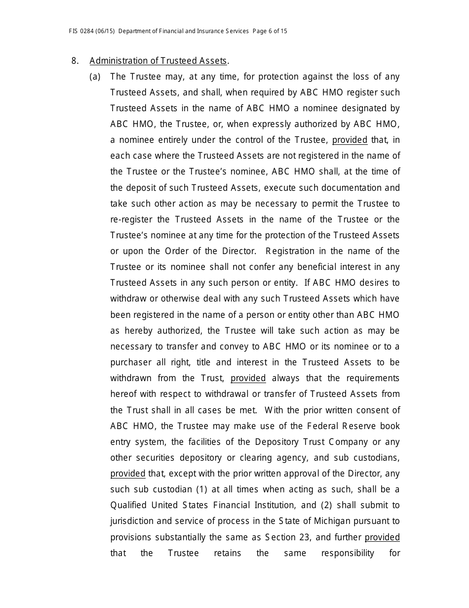 Form FIS0284 Model Trust Indenture - Michigan, Page 6