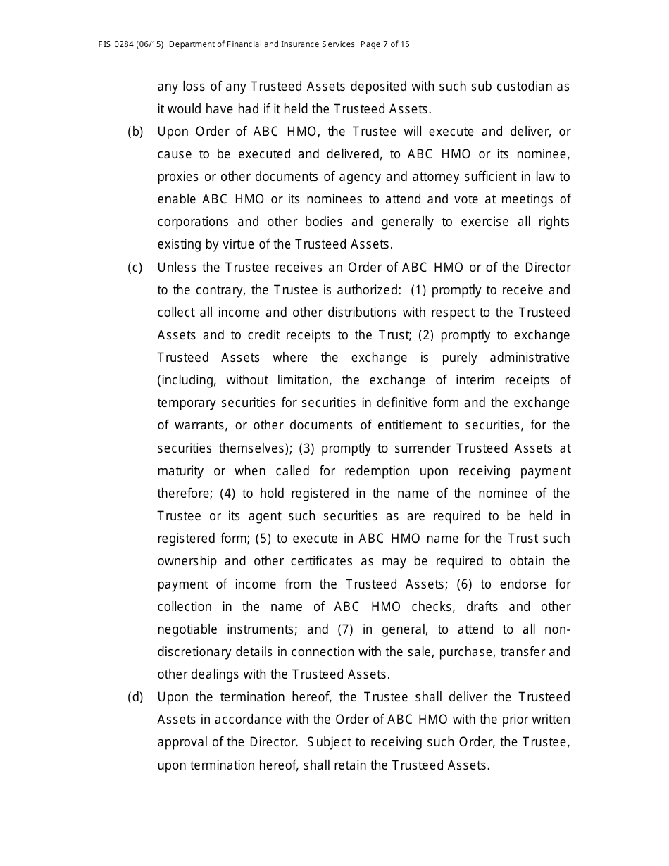 Form FIS0284 Model Trust Indenture - Michigan, Page 7
