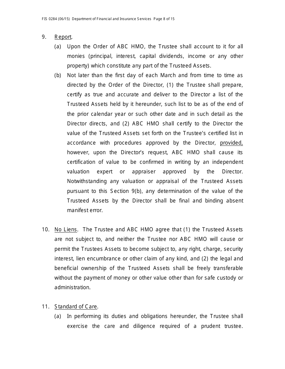 Form FIS0284 Model Trust Indenture - Michigan, Page 8