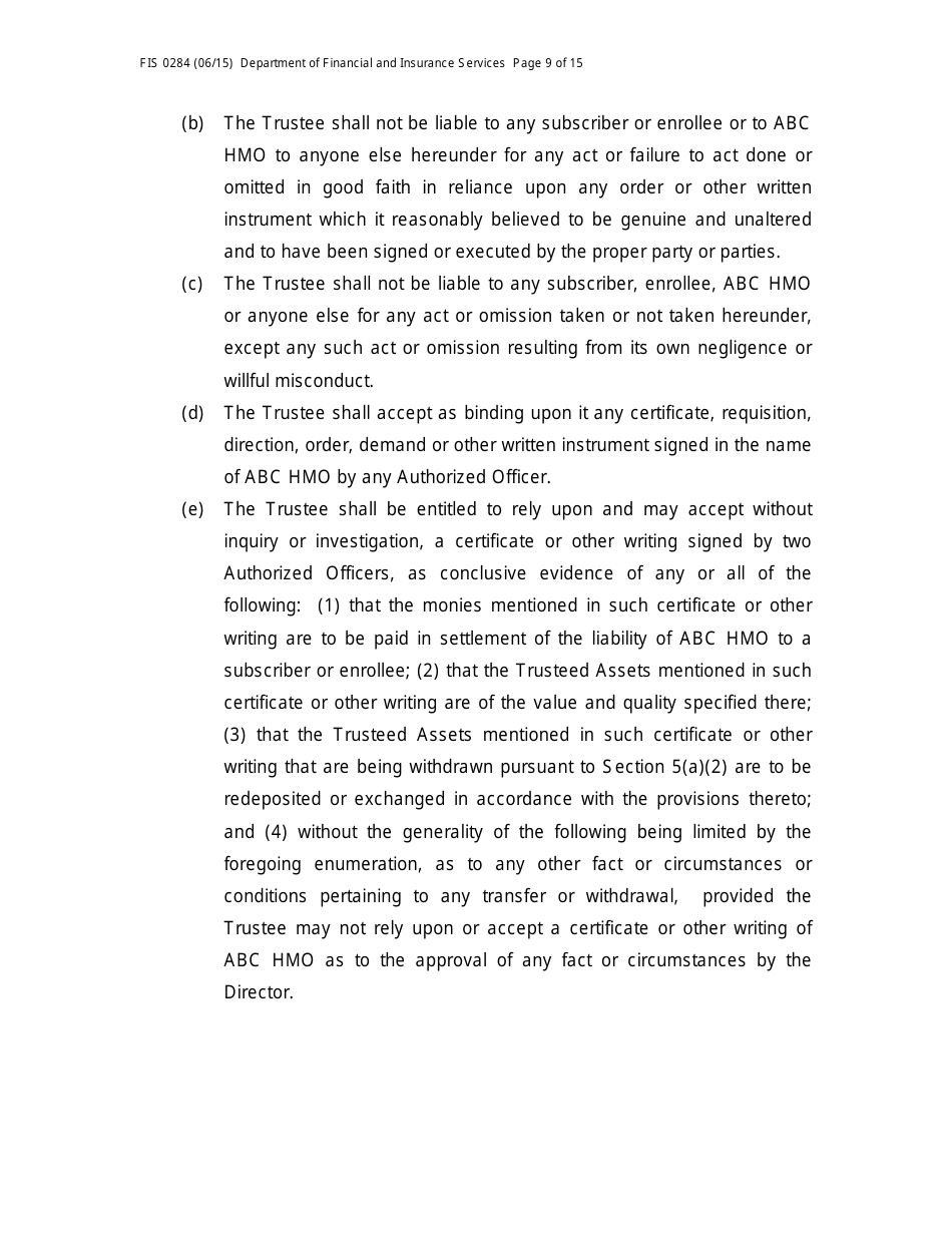 Form FIS0284 Model Trust Indenture - Michigan, Page 9
