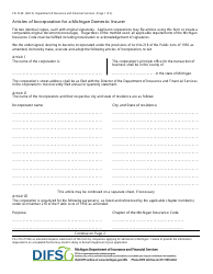 Form FIS0169 &quot;Articles of Incorporation for a Michigan Domestic Insurer&quot; - Michigan