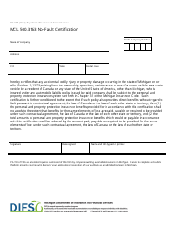 Form FIS0170 &quot;Mcl 500.3163 No-Fault Certification&quot; - Michigan
