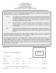 Document preview: Application for Written Consent to Engage in the Business of Insurance Pursuant to 18 U.s.c. 1033 and 1034 - Nevada