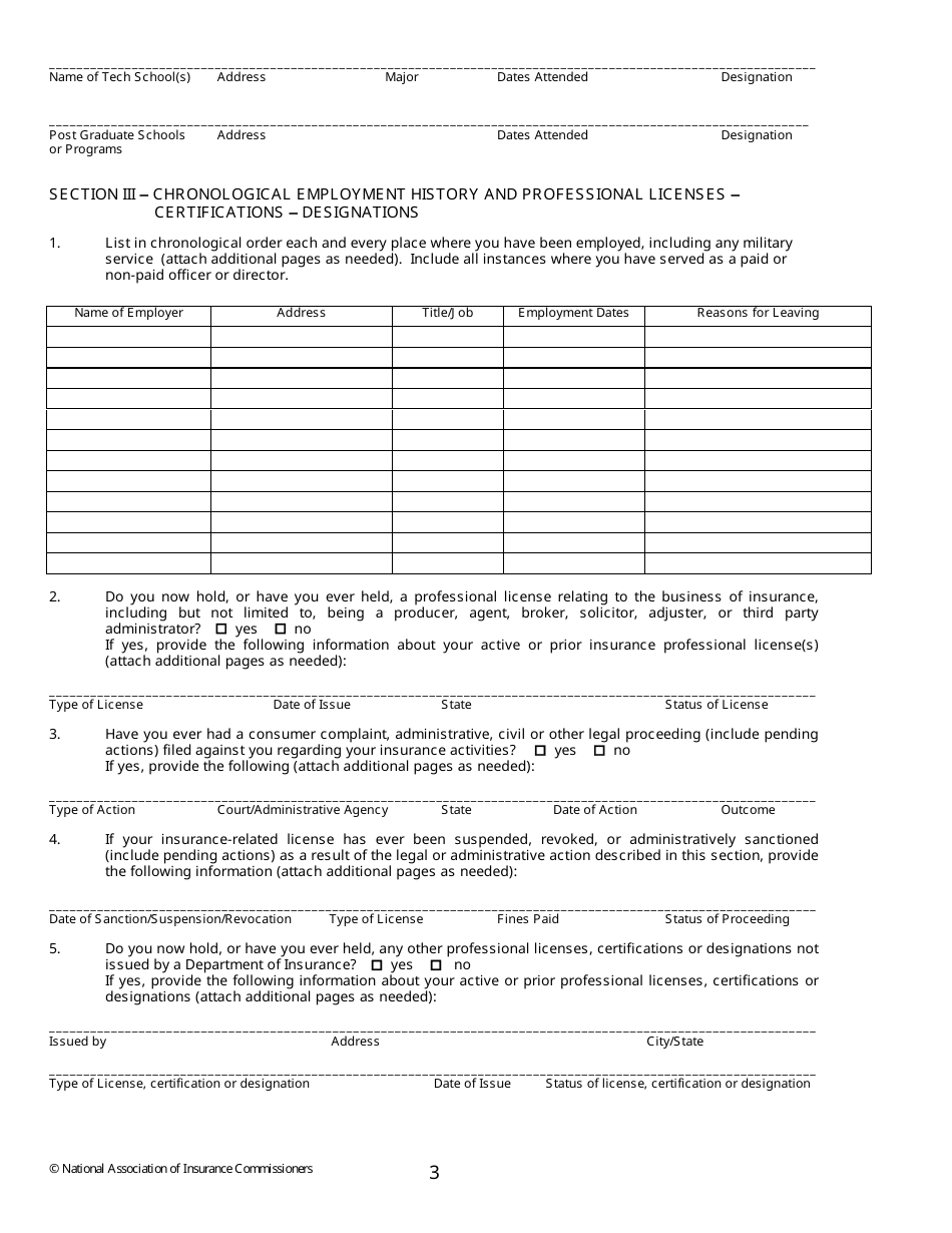 Application for Written Consent to Engage in the Business of Insurance Pursuant to 18 U.s.c. 1033 and 1034 - Nevada, Page 3
