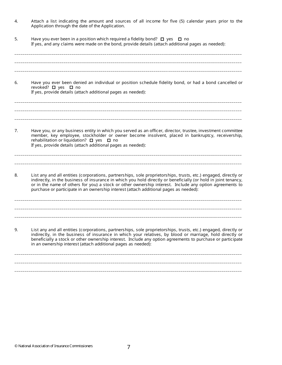 Application for Written Consent to Engage in the Business of Insurance Pursuant to 18 U.s.c. 1033 and 1034 - Nevada, Page 7