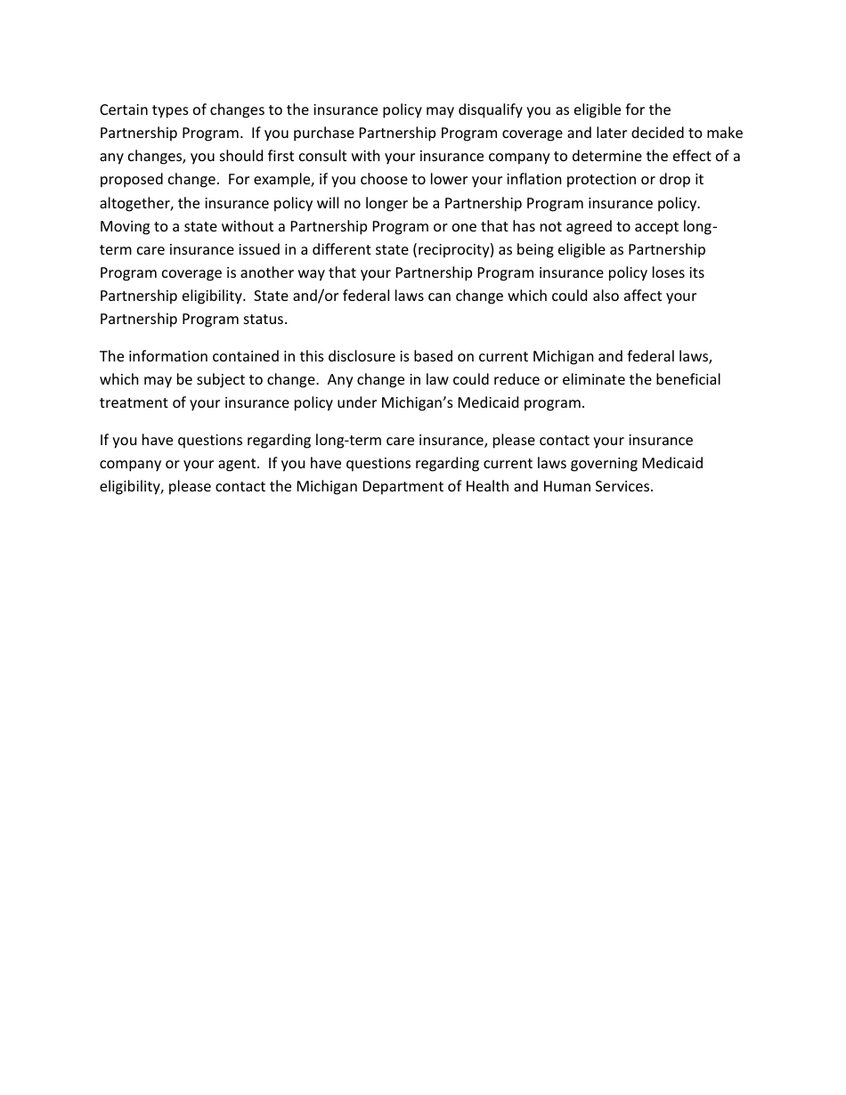 Form FIS2310 Partnership Program Notice and Long-Term Care Partnership Policy Certification Form - Michigan, Page 2