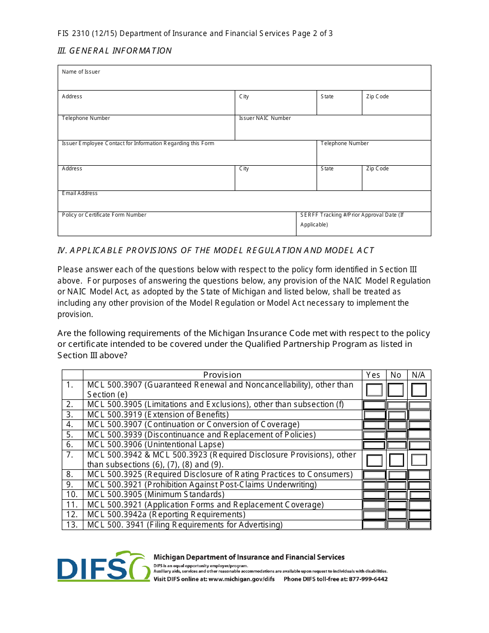 Form FIS2310 Partnership Program Notice and Long-Term Care Partnership Policy Certification Form - Michigan, Page 4