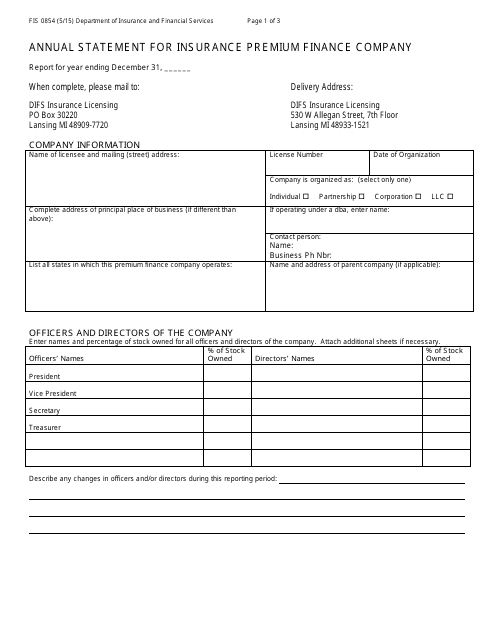 Form FIS0854  Printable Pdf