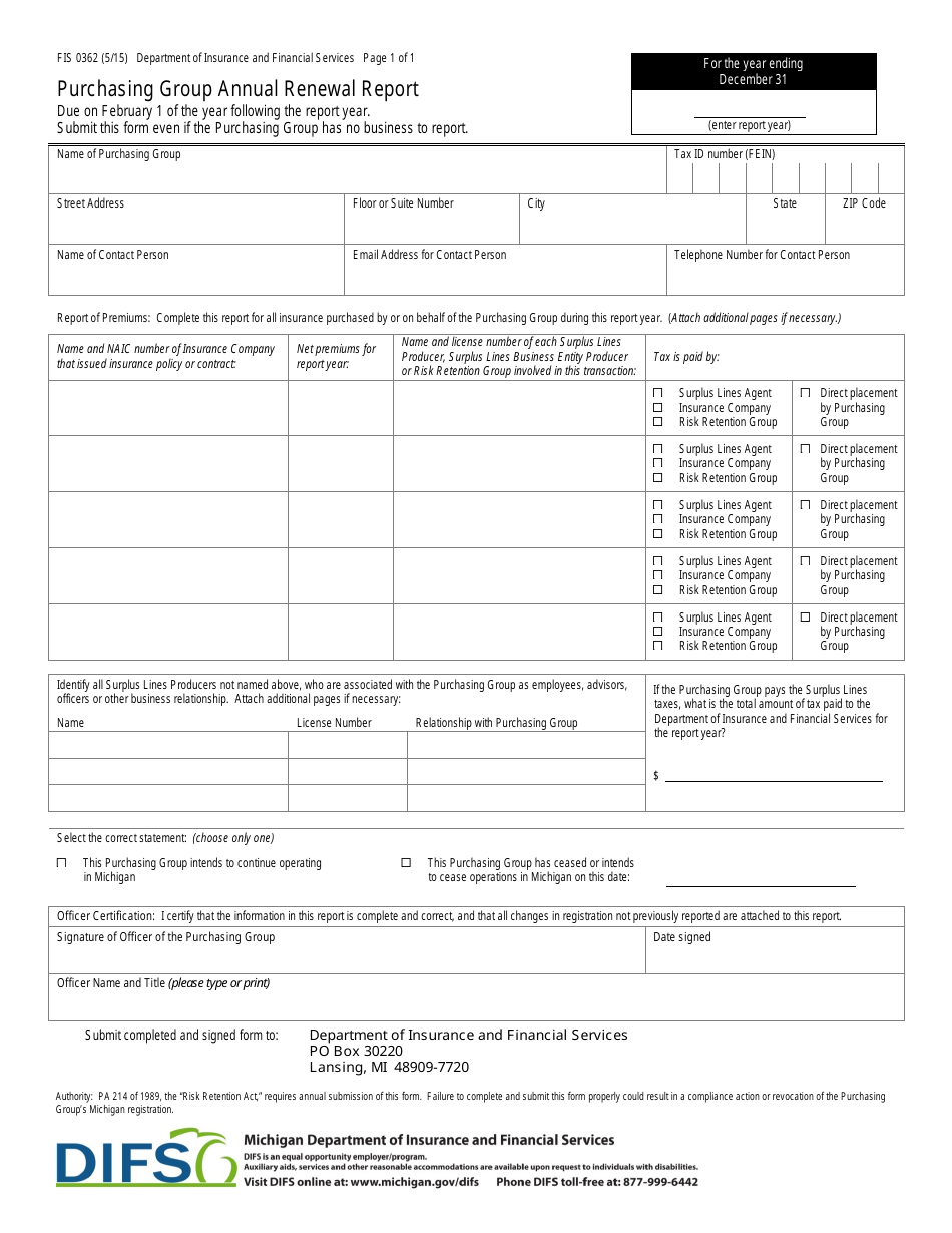 Form Fis0362 - Fill Out, Sign Online And Download Fillable Pdf 