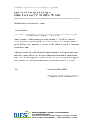 Form FIS2260 &quot;Application for Verifying Eligibility as Surplus Lines Insurer in the State of Michigan&quot; - Michigan, Page 4