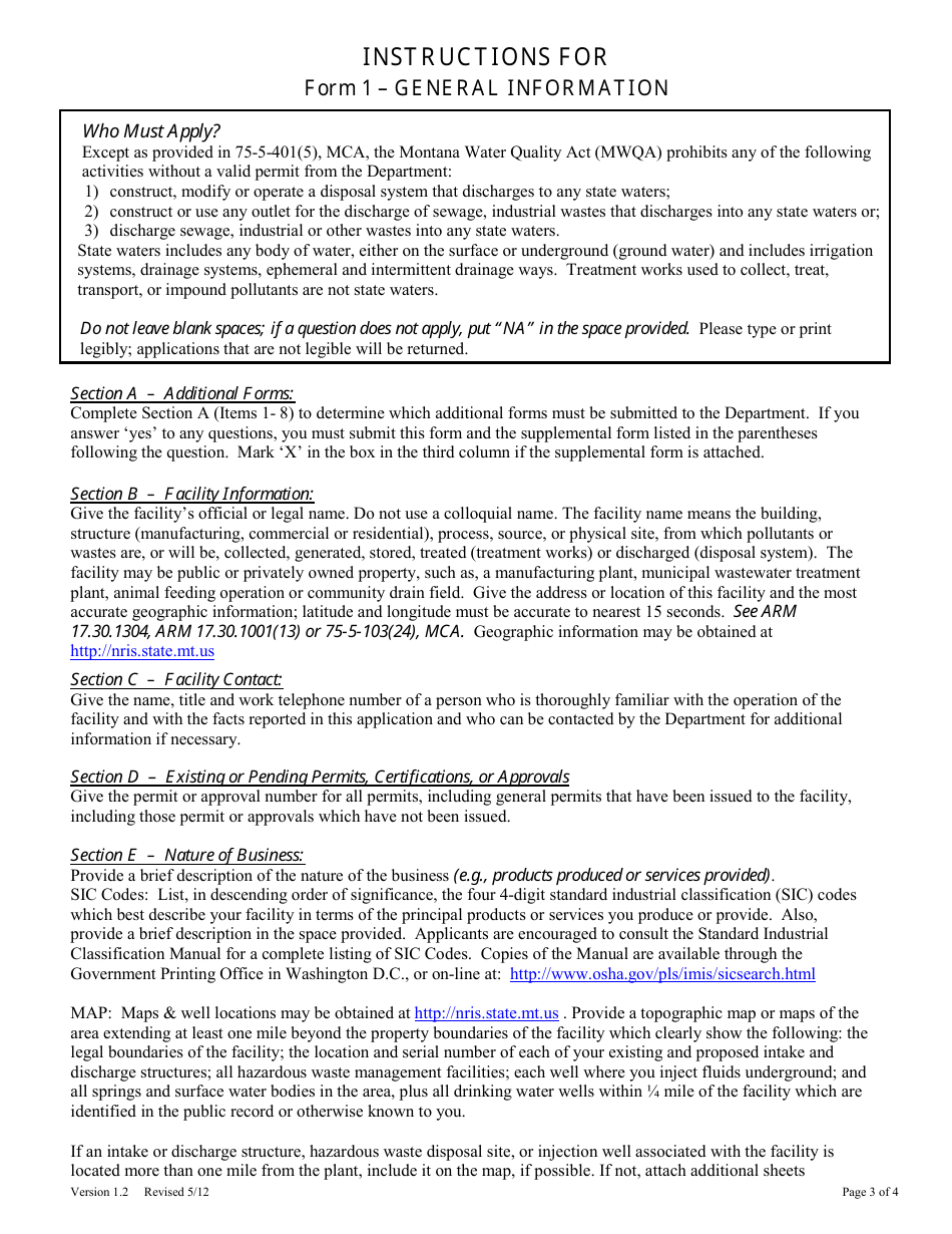 Form 1 General Information - Montana, Page 3