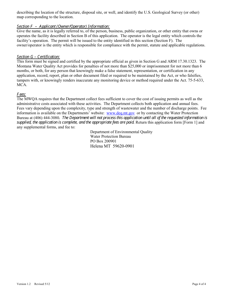 Form 1 General Information - Montana, Page 4