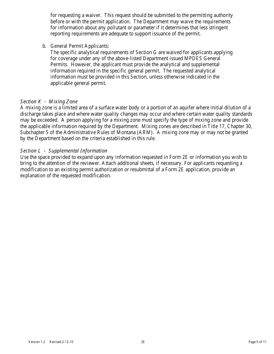 Form 2E Facilities Which Do Not Discharge Process Wastewater - Montana, Page 9