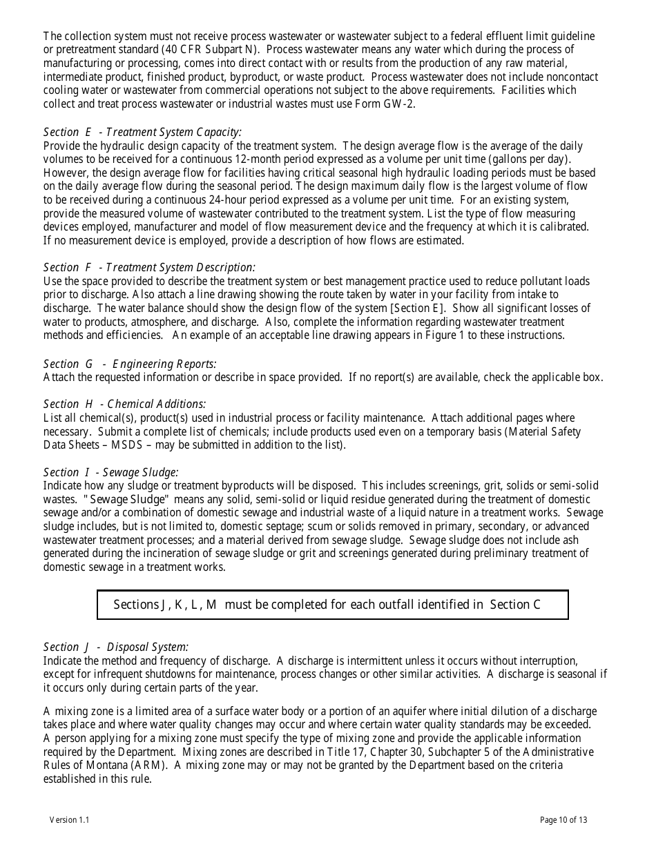 Form GW-1 Ground Water Pollution Control System (Mgwpcs) Domestic Wastewater  Permit Application - Montana, Page 10
