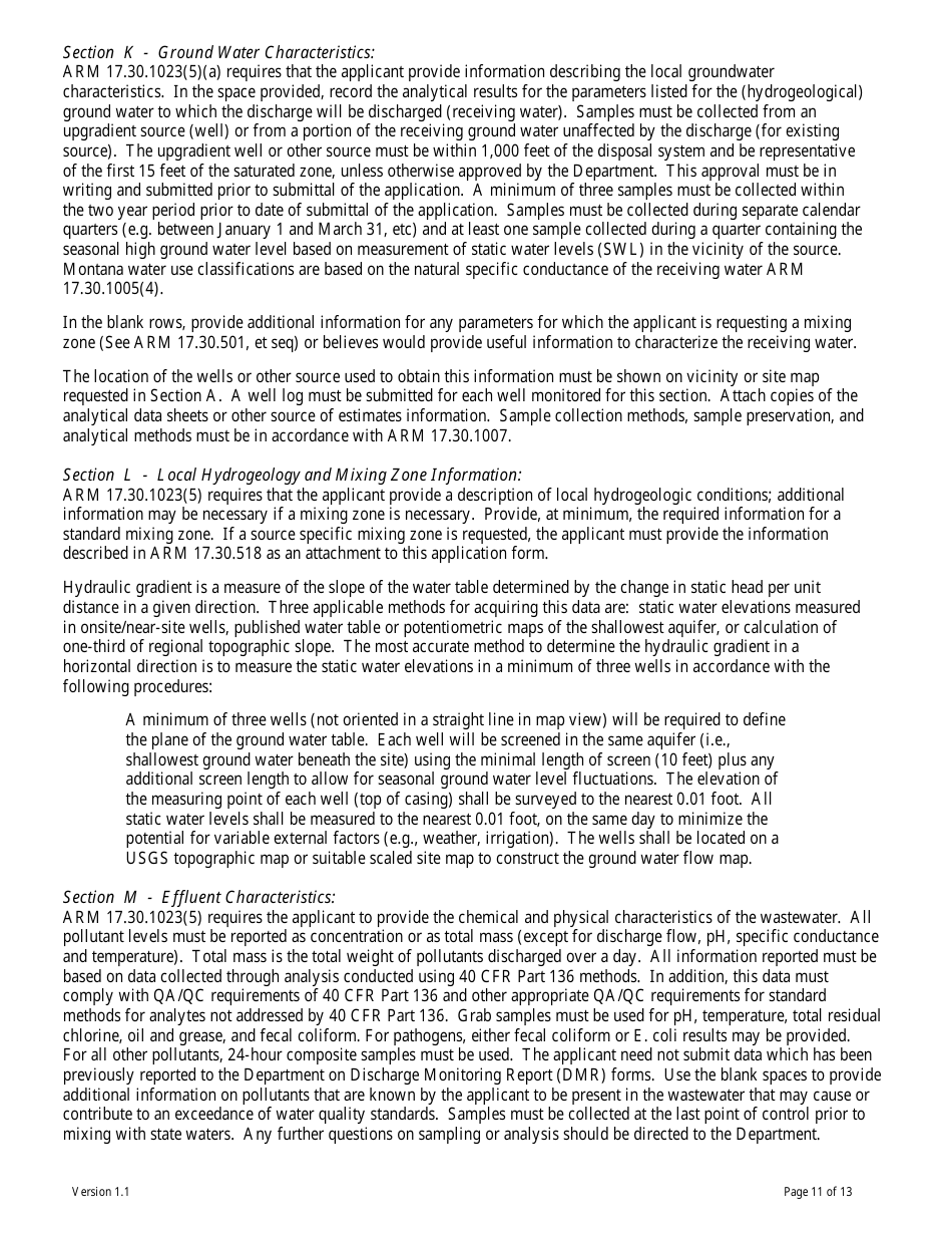 Form GW-1 Ground Water Pollution Control System (Mgwpcs) Domestic Wastewater  Permit Application - Montana, Page 11