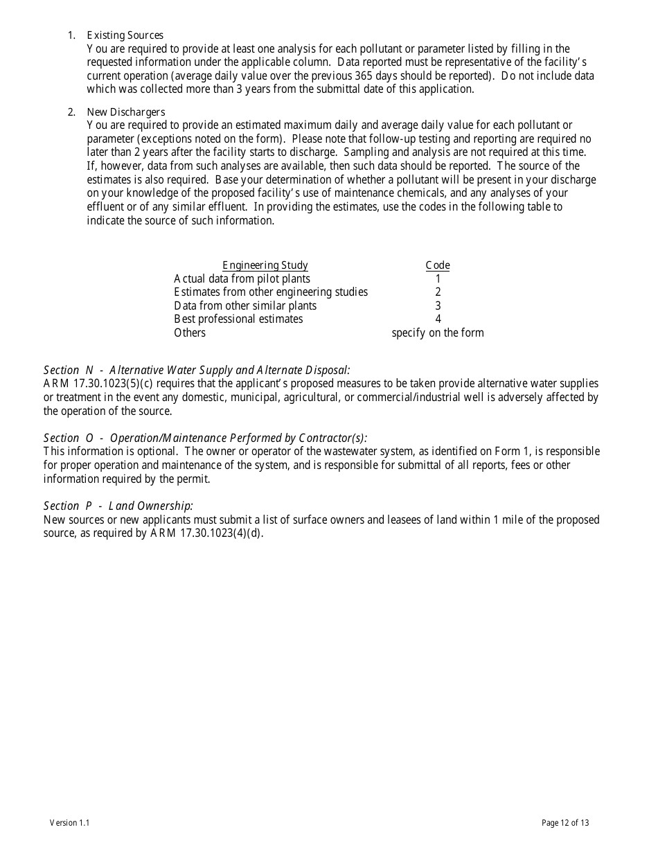 Form GW-1 Ground Water Pollution Control System (Mgwpcs) Domestic Wastewater  Permit Application - Montana, Page 12
