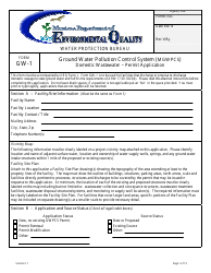 Form GW-1 Ground Water Pollution Control System (Mgwpcs) Domestic Wastewater '&quot; Permit Application - Montana