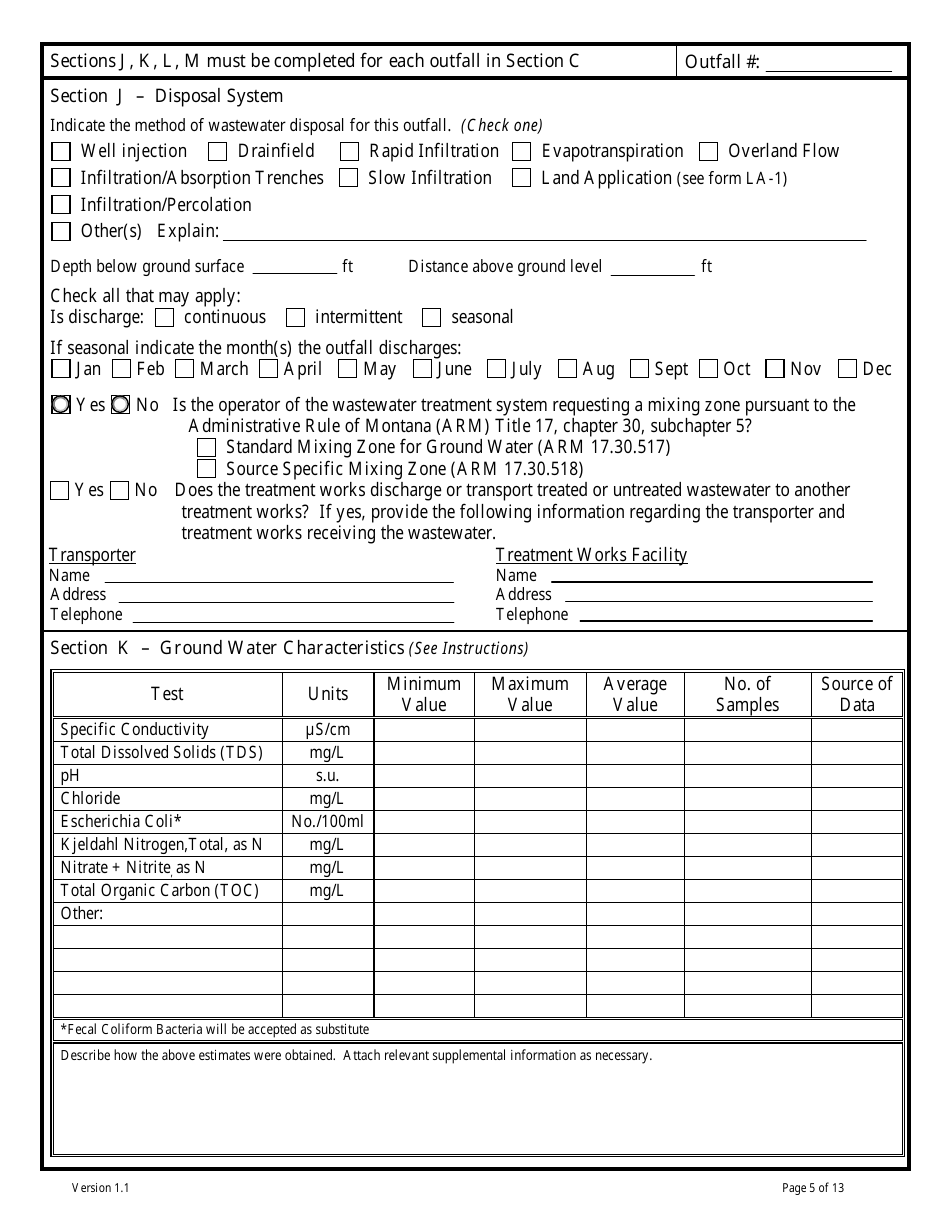 Form GW-1 Ground Water Pollution Control System (Mgwpcs) Domestic Wastewater  Permit Application - Montana, Page 5