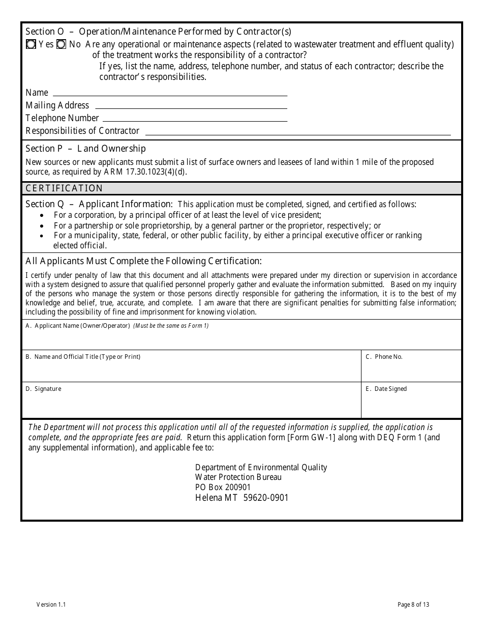 Form GW-1 Ground Water Pollution Control System (Mgwpcs) Domestic Wastewater  Permit Application - Montana, Page 8