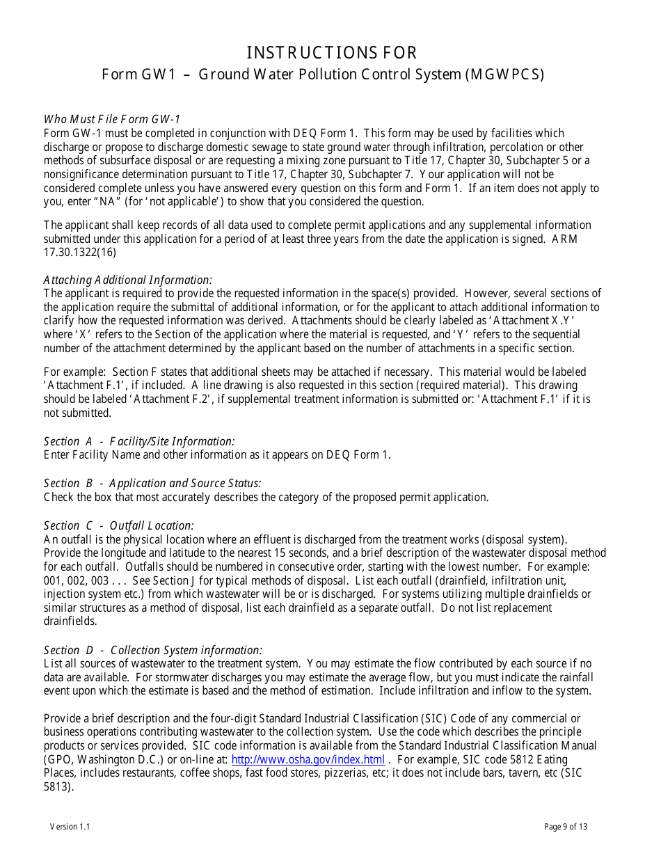 Form GW-1 Ground Water Pollution Control System (Mgwpcs) Domestic Wastewater  Permit Application - Montana, Page 9