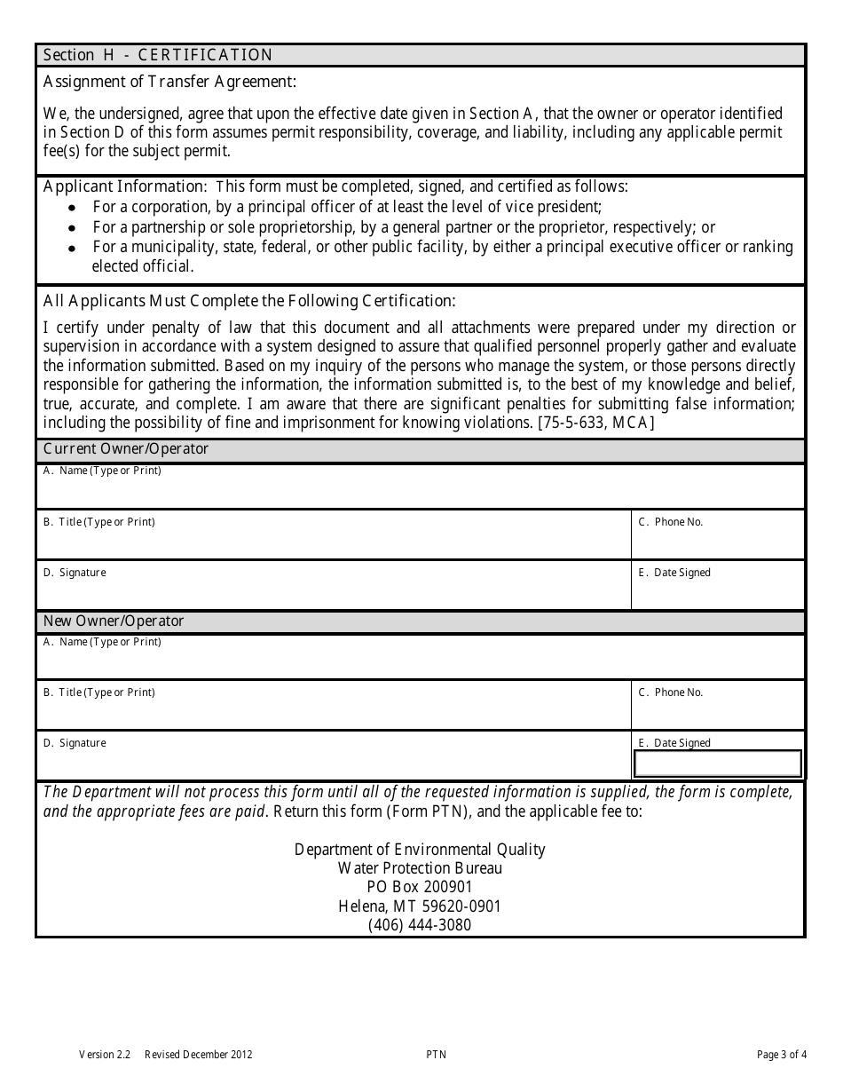 Form PTN Fill Out, Sign Online and Download Fillable PDF, Montana