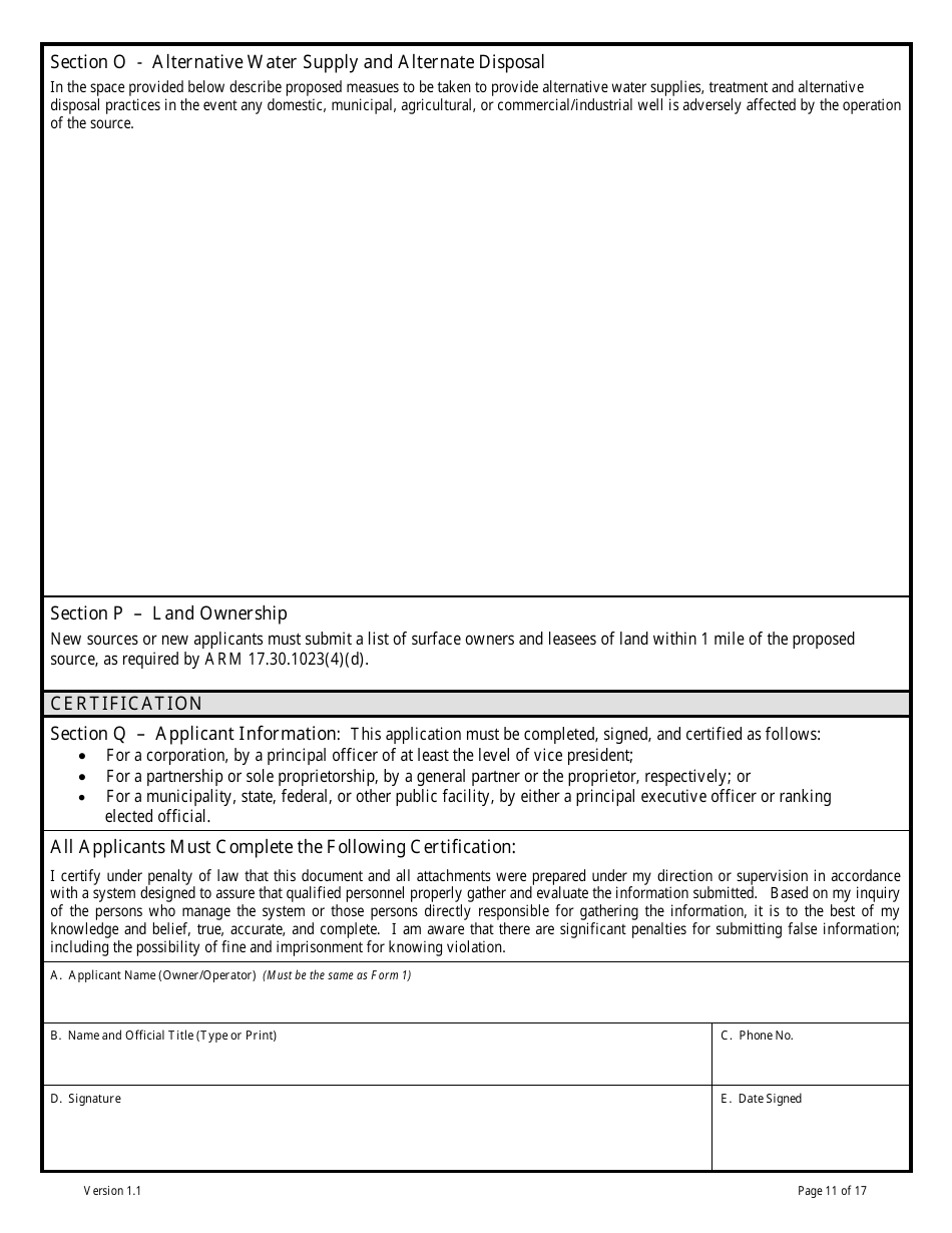 Form GW-2 Ground Water Pollution Control System (Mgwpcs) Industrial  Other Wastewater - Permit Application - Montana, Page 11