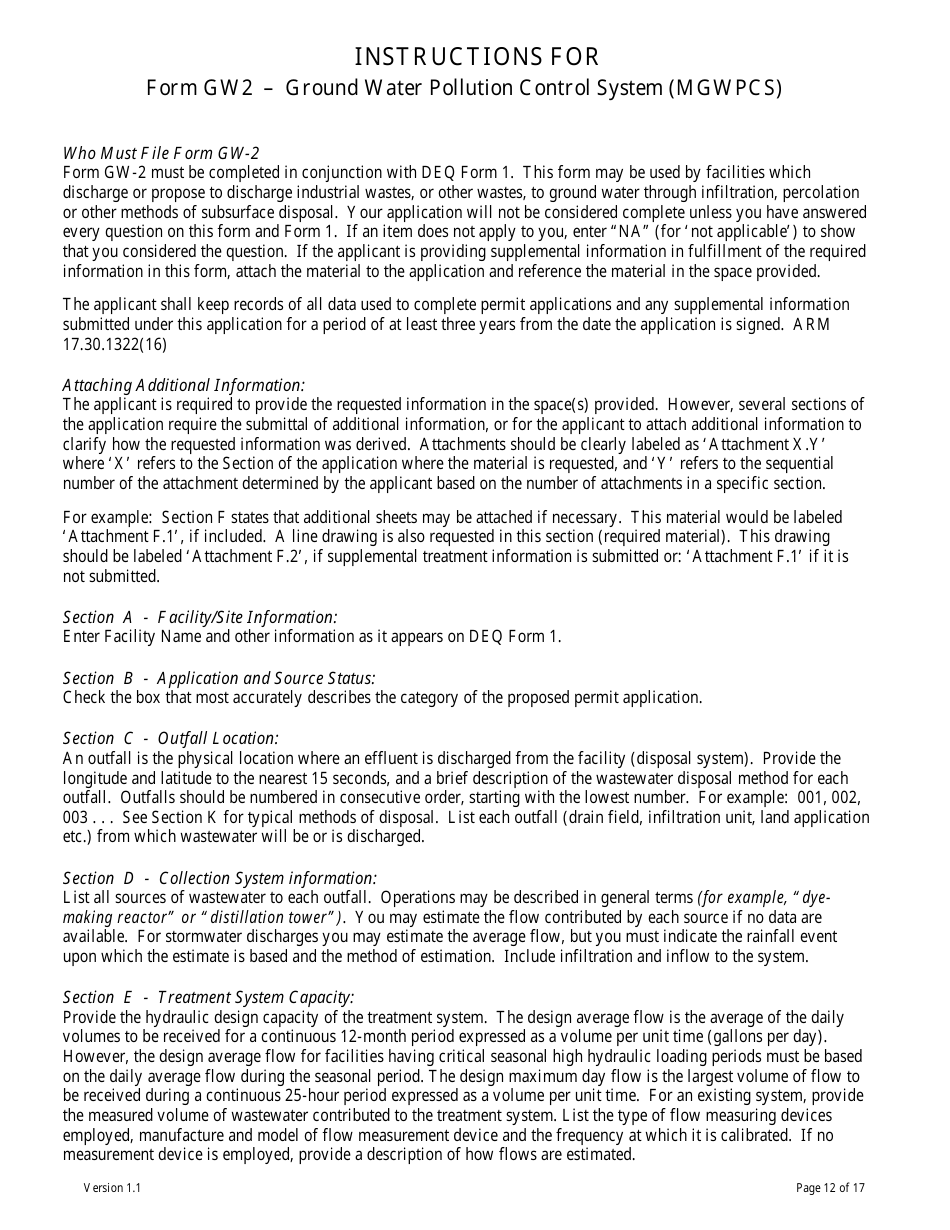 Form GW-2 Ground Water Pollution Control System (Mgwpcs) Industrial  Other Wastewater - Permit Application - Montana, Page 12