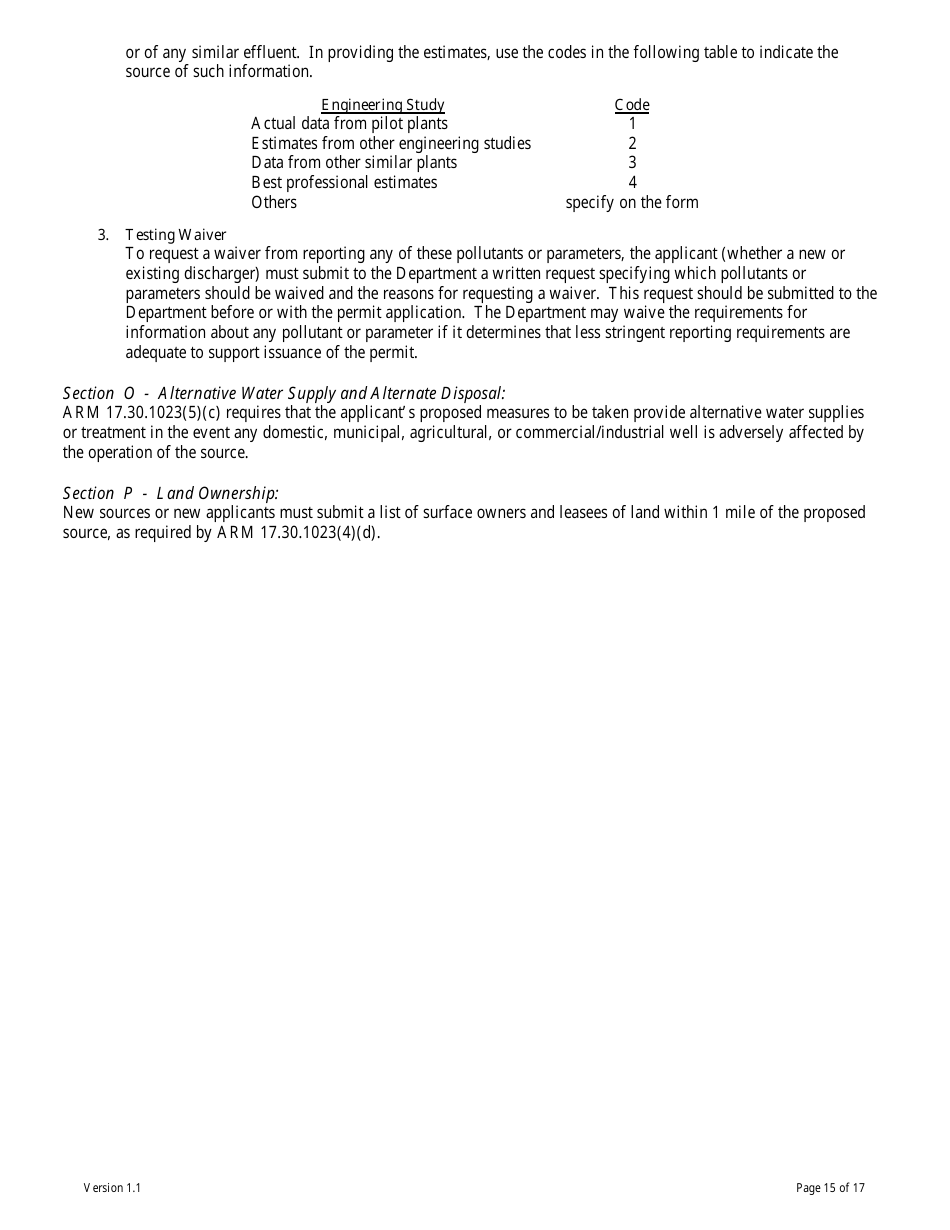 Form GW-2 Ground Water Pollution Control System (Mgwpcs) Industrial  Other Wastewater - Permit Application - Montana, Page 15