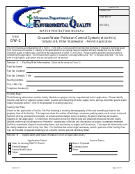 Form GW-2 &quot;Ground Water Pollution Control System (Mgwpcs) Industrial &amp; Other Wastewater - Permit Application&quot; - Montana