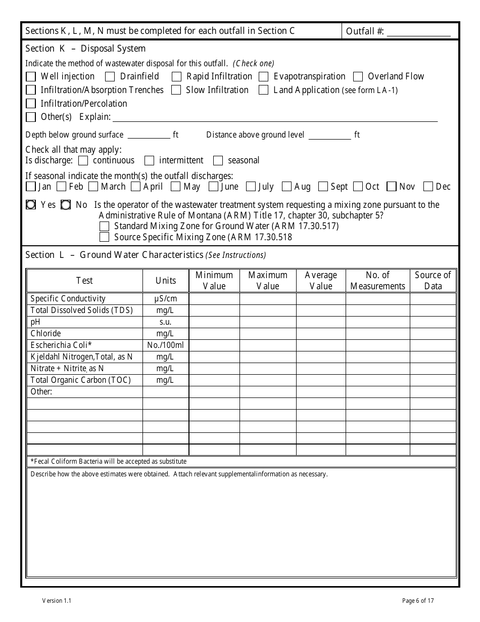 Form GW-2 Ground Water Pollution Control System (Mgwpcs) Industrial  Other Wastewater - Permit Application - Montana, Page 6