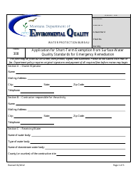 Document preview: Form 308 Application for Short-Term Exemption From Surface Water Quality Standards for Emergency Remediation - Montana