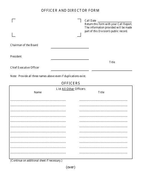 Officer and Director Form - Missouri Download Pdf