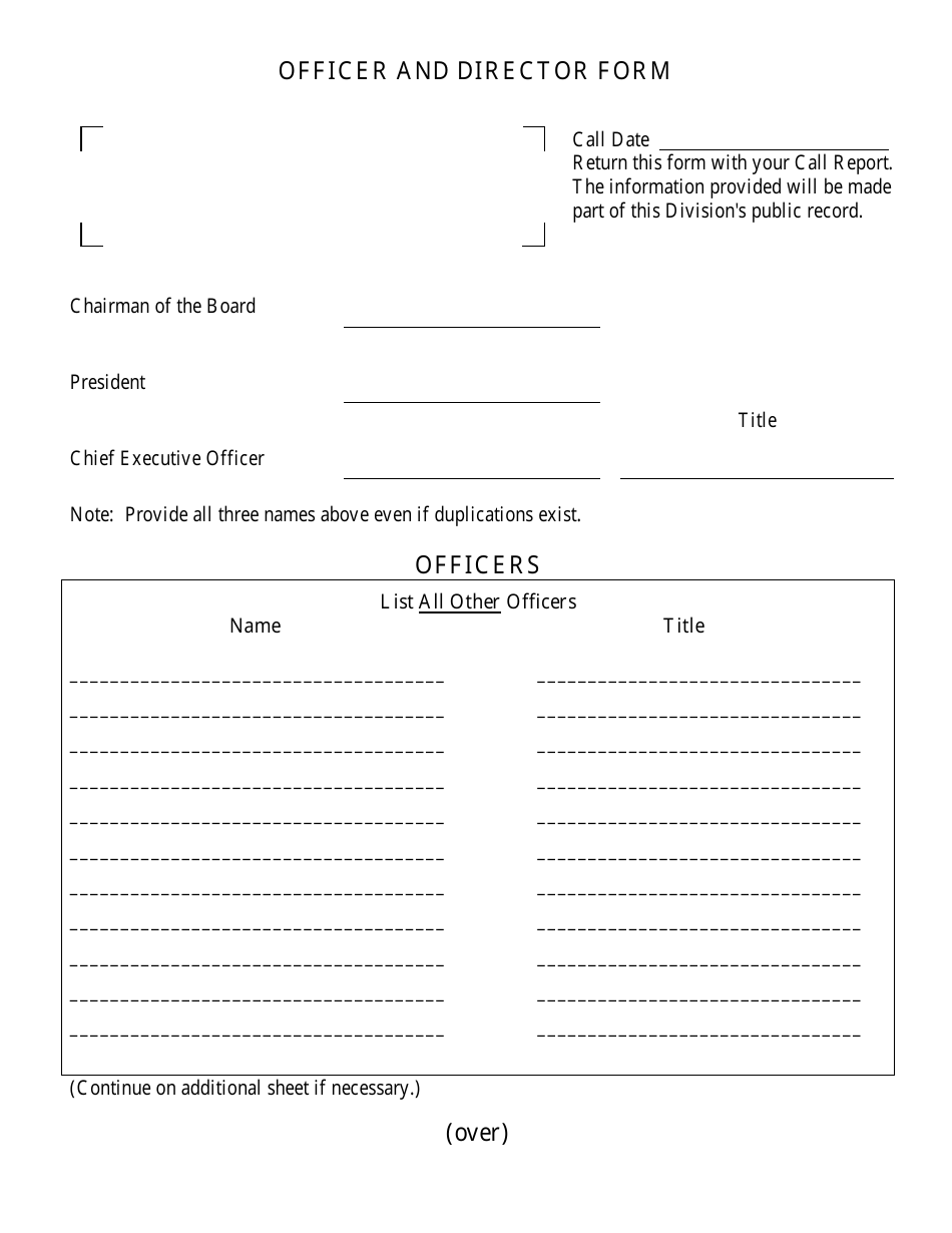 Officer and Director Form - Missouri, Page 1