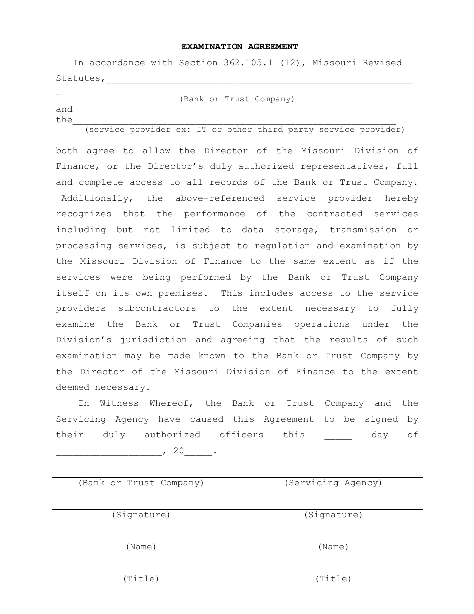 Examination Agreement - Missouri, Page 1