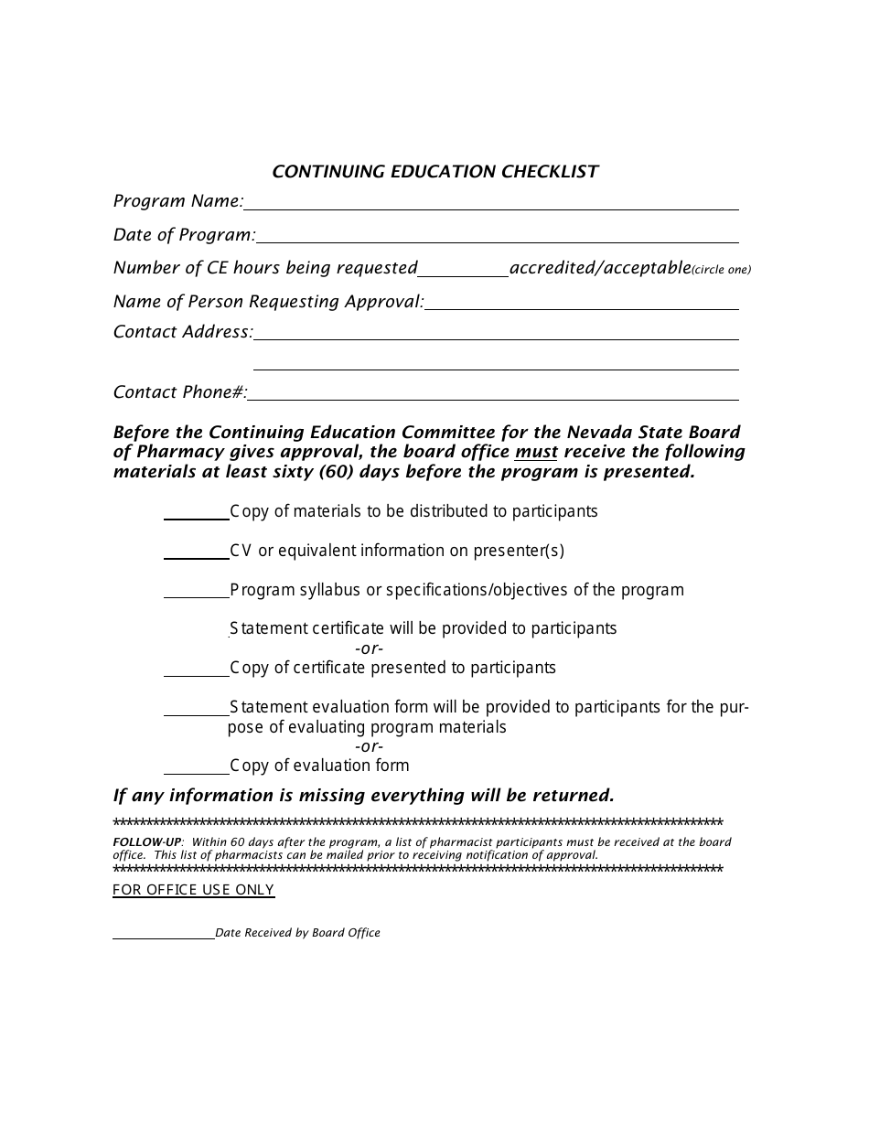 Continuing Education Checklist - Nevada, Page 1