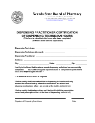 &quot;Dispensing Practitioner Certification of Dispensing Technician Hours&quot; - Nevada