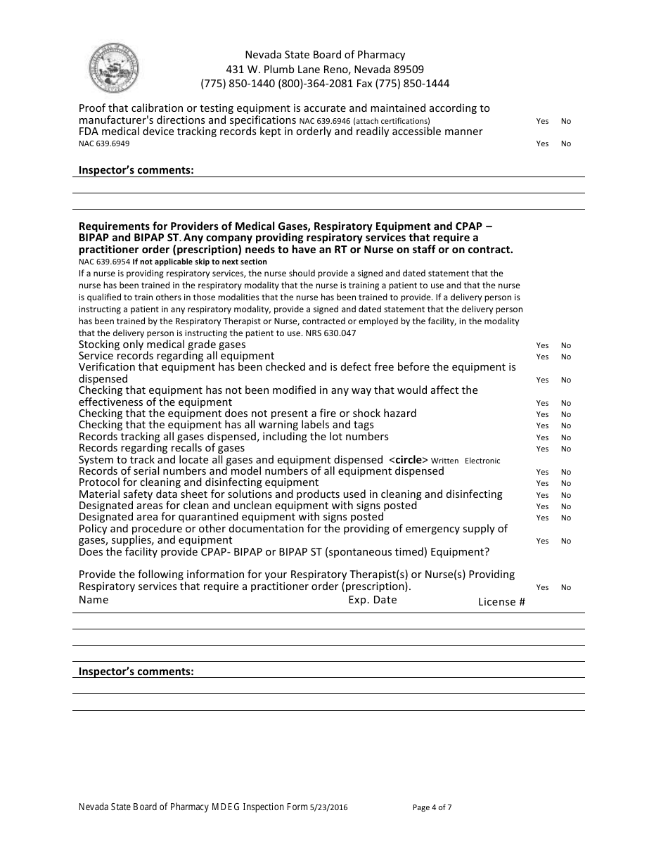 Mdeg Inspection Form - Nevada, Page 4