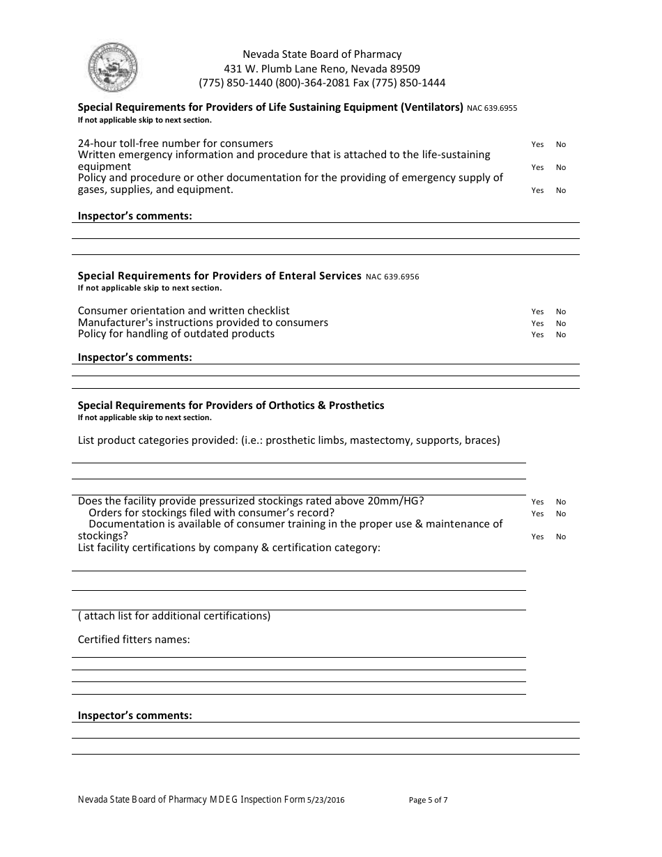 Mdeg Inspection Form - Nevada, Page 5