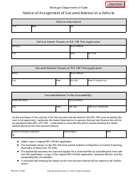 Form TR-210 &quot;Notice of Assignment of Secured Interest in a Vehicle&quot; - Michigan