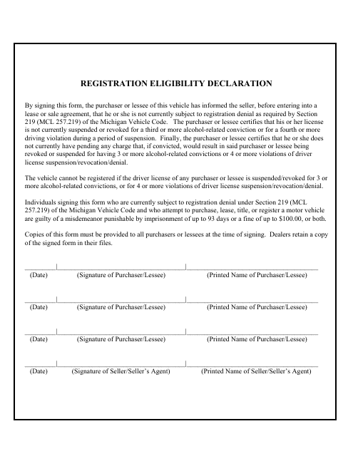 Registration Eligibility Declaration - Michigan