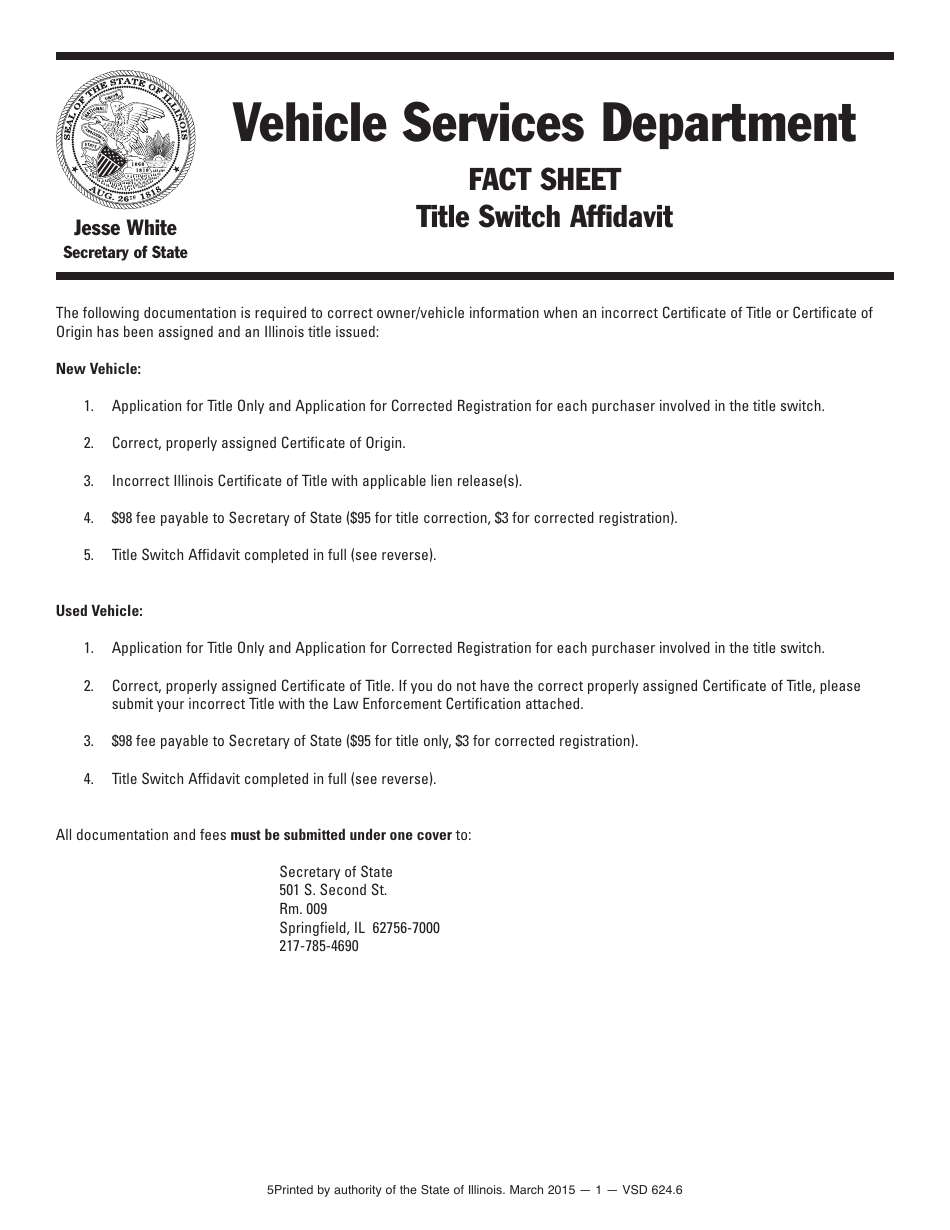 Form VSD624 Fact Sheet - Title Switch Affidavit - Illinois, Page 1