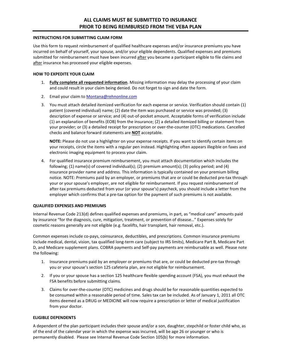 Reimbursement Claim Form - Montana, Page 2