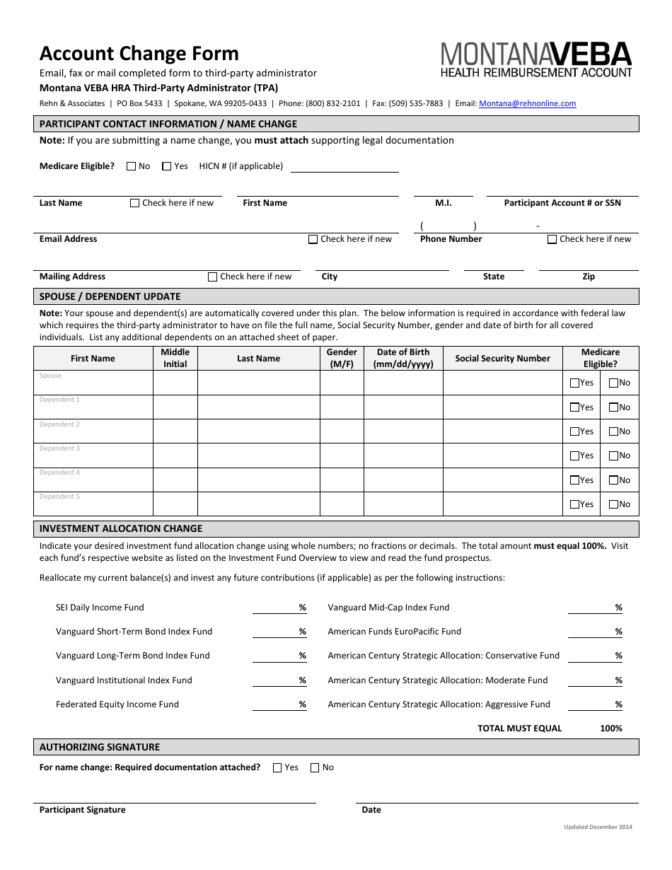 Montana Account Change Form - Fill Out, Sign Online and Download PDF ...