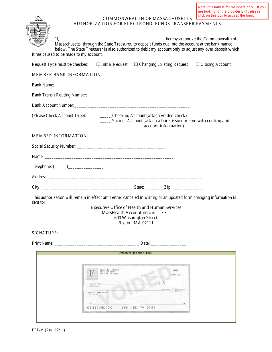 Form EFT M Download Printable PDF Or Fill Online Authorization For 