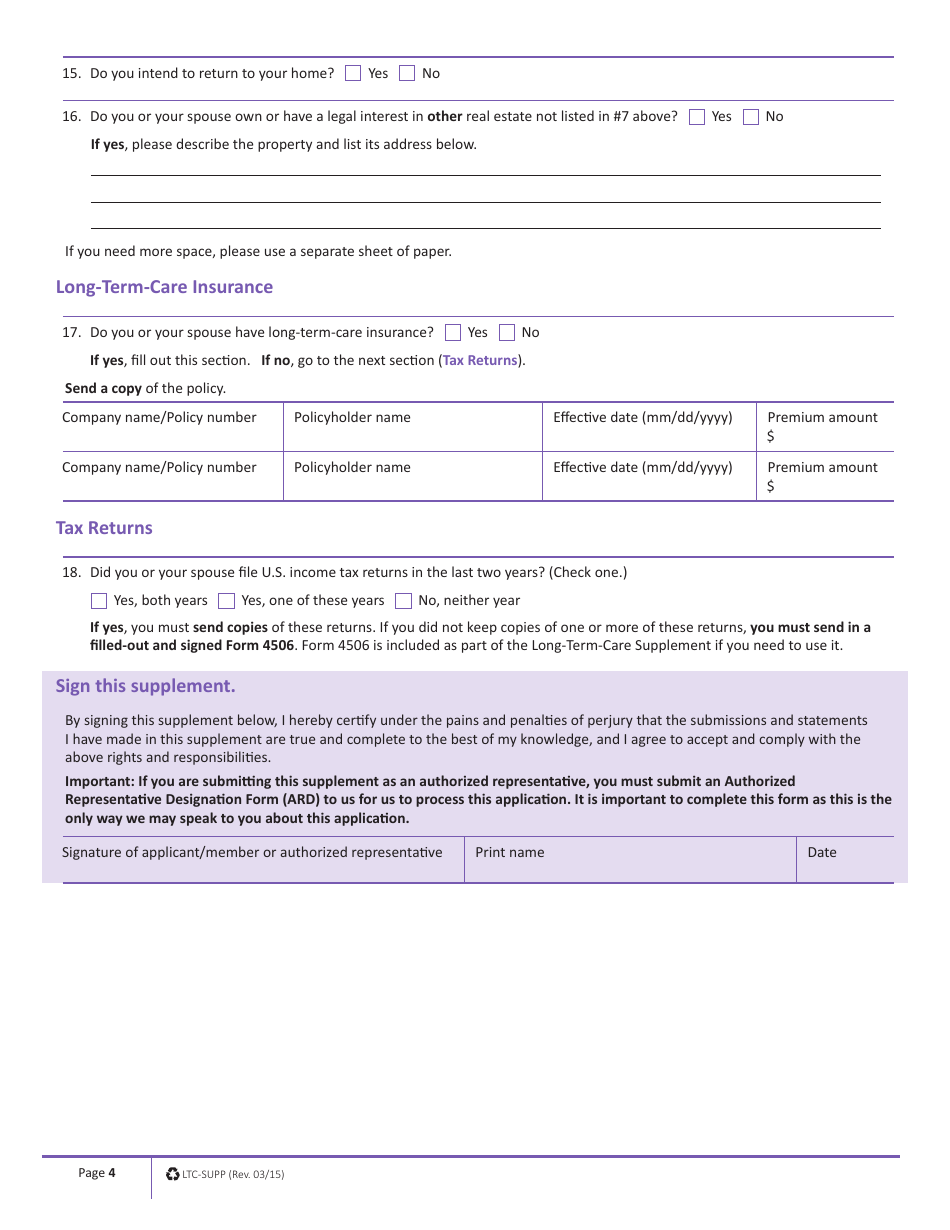 Form LTC-SUPP - Fill Out, Sign Online and Download Printable PDF ...