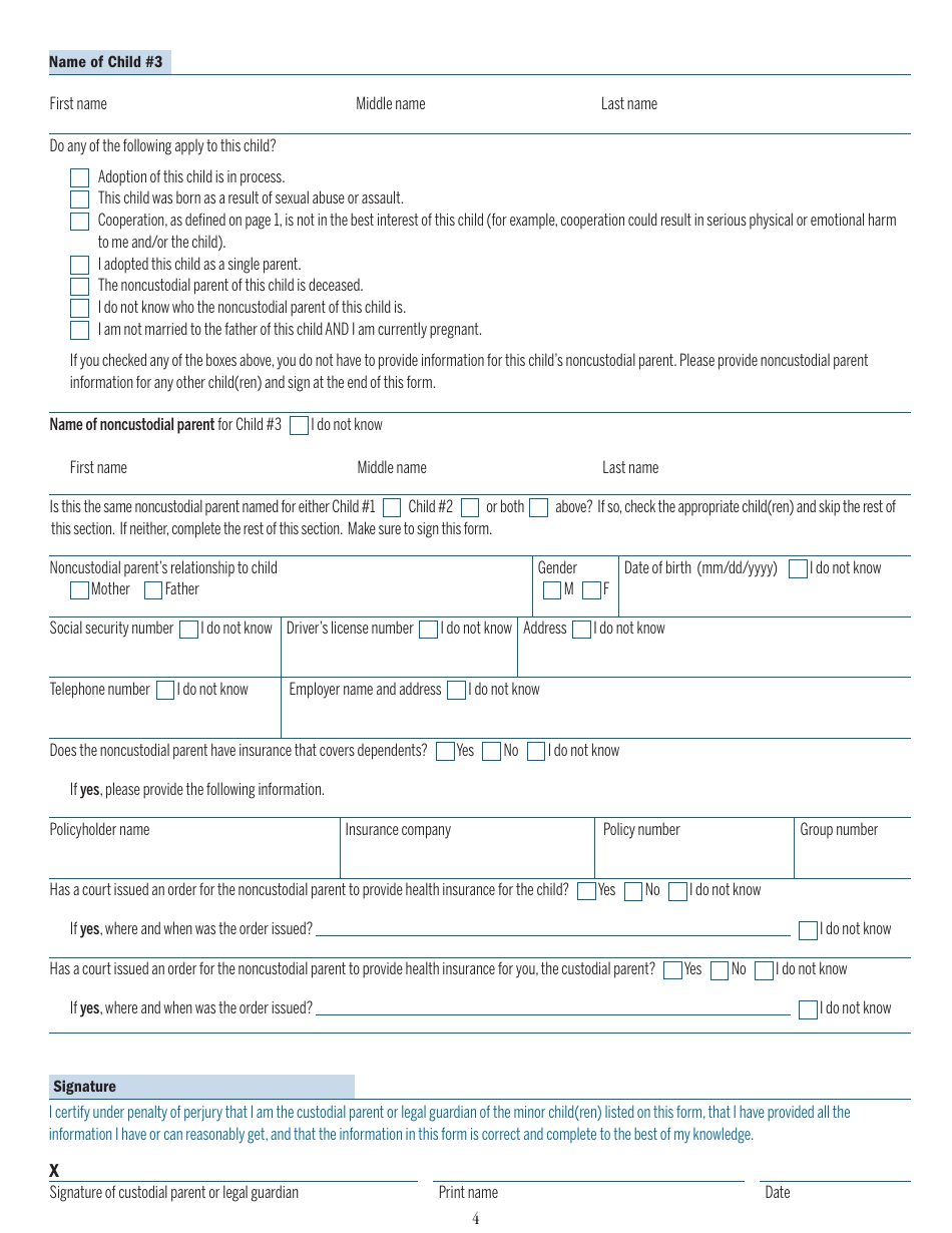 Form NCP-1 Noncustodial Parent Form - Massachusetts, Page 4